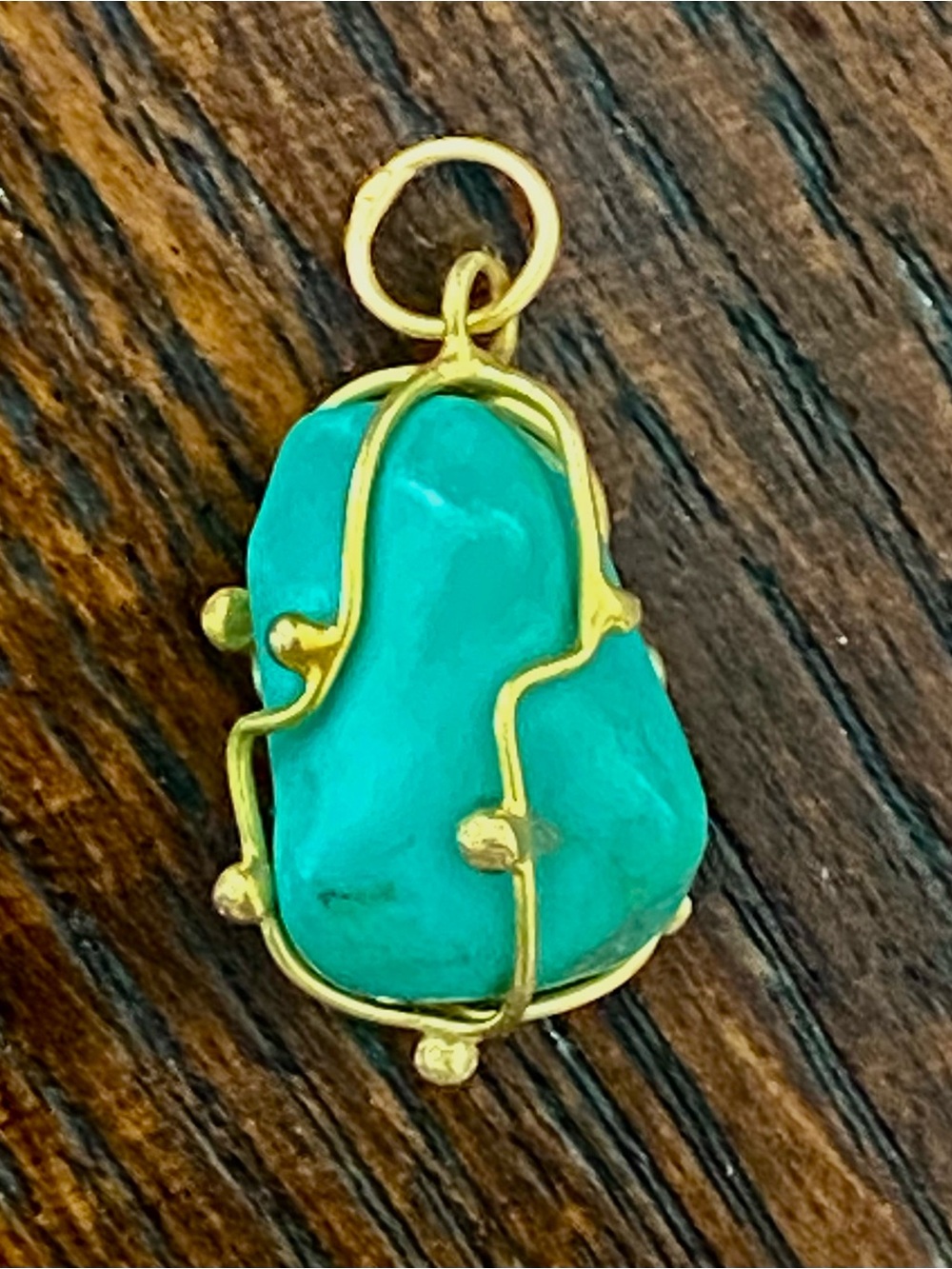 14k Solid Gold Turquoise Pendant